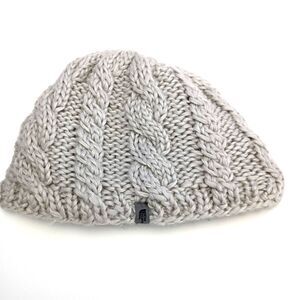 The North Face Gray Cable Knit Beanie Winter Hat Wool Alpaca Minky Fleece Lined